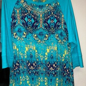 Oleg Cassini Sport Teal and Yellow Long Sleeve Top